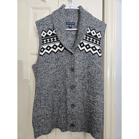 American Living XL Black/ White Sweater Vest W Shawl Collar Nordic Fair Isle Des - Picture 1 of 4